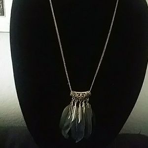 Gold & Gray Feather Necklace
